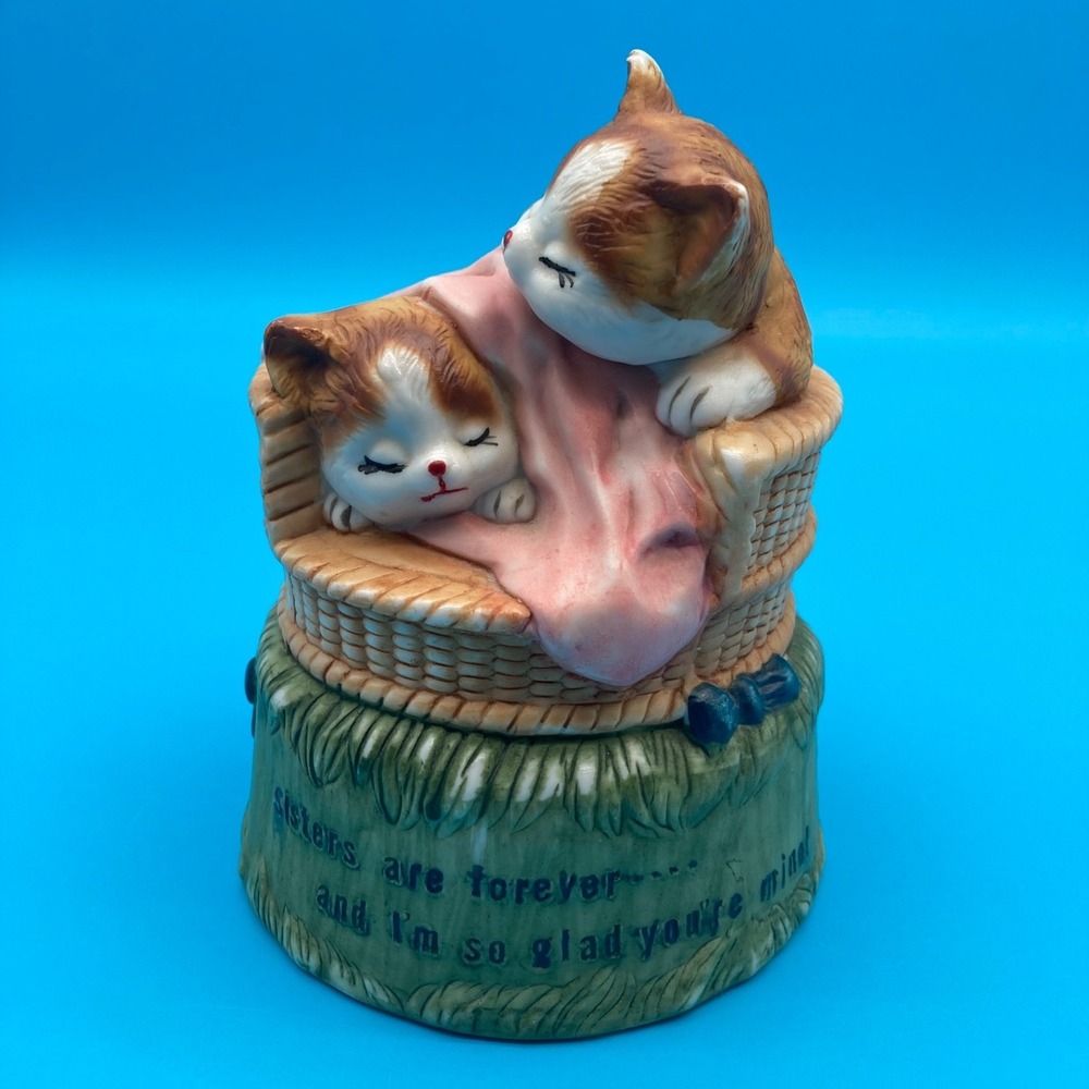 Vintage 1980s Hand-Painted Porcelain Sisters/Kittens Figurine